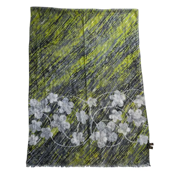 Loro Piana Green and Gray Cashmere Silk Scarf - Picture 1 of 12